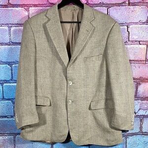 Stafford Men’s 42R Beige Herringbone Blazer Jacket Two Button Classic Sport Coat